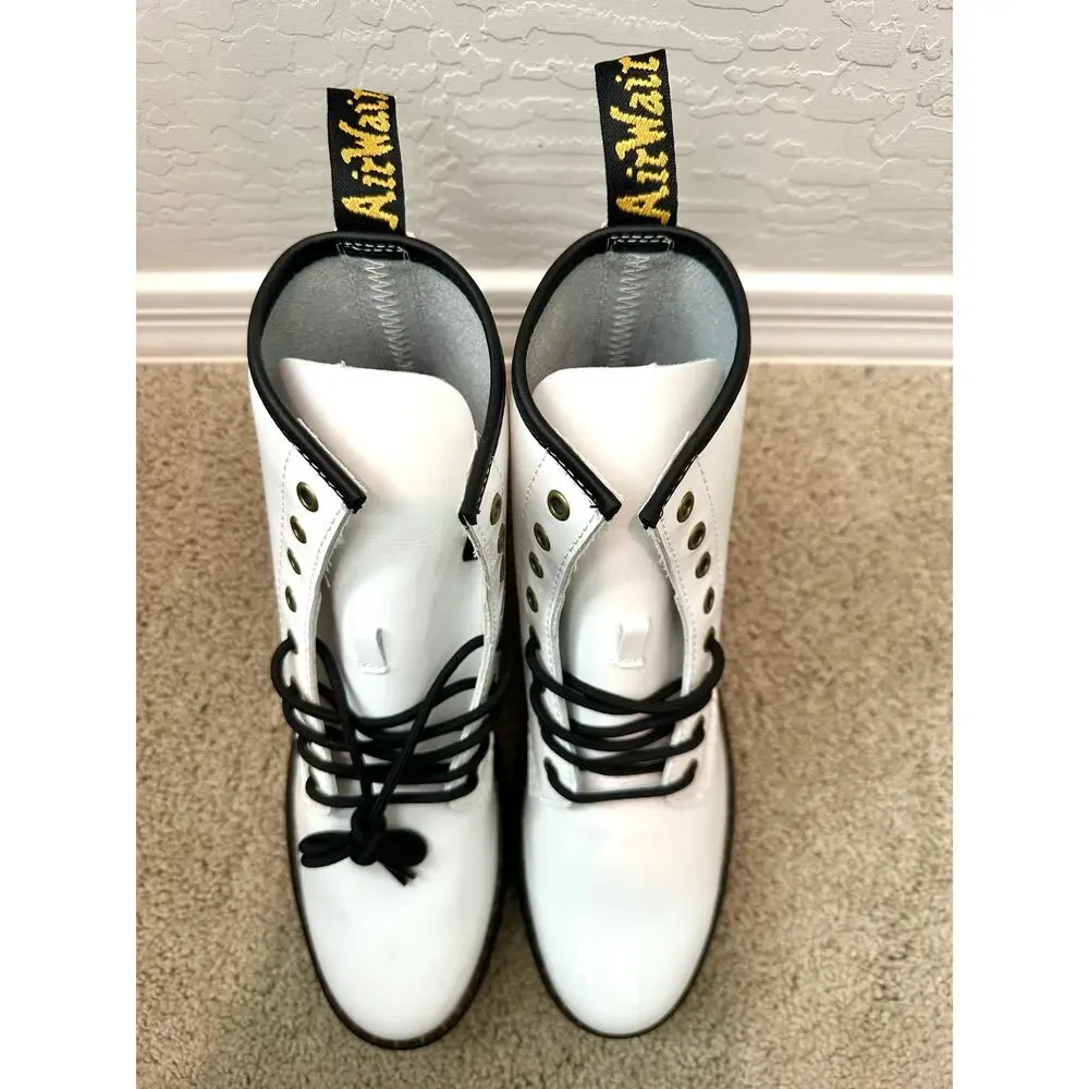 DR. MARTENS | Zavala White Patent Combat Boots Lace-Up Unisex | Size 10 11